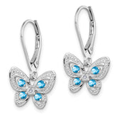 Sterling Silver Rhodium-Plated Blue Topaz and Diamond Drop Earrings for Women